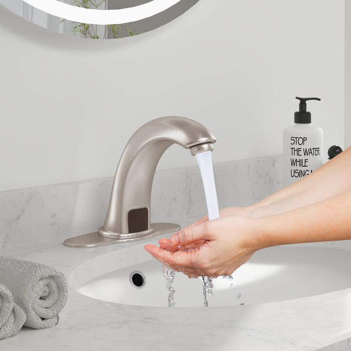 Mondawe Single Hole Touchless Bathroom Sink Faucet Sensor Basin Faucet with Deck Plate