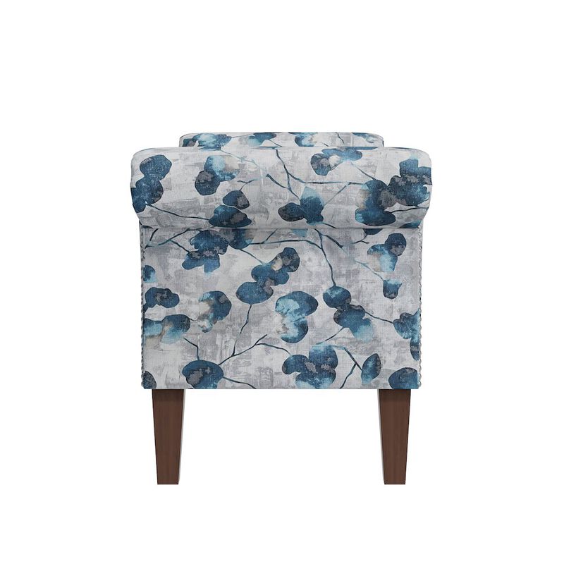 HL Home Furnishings Rolled Arm Storage Ottoman in Blue Floral Bonsai