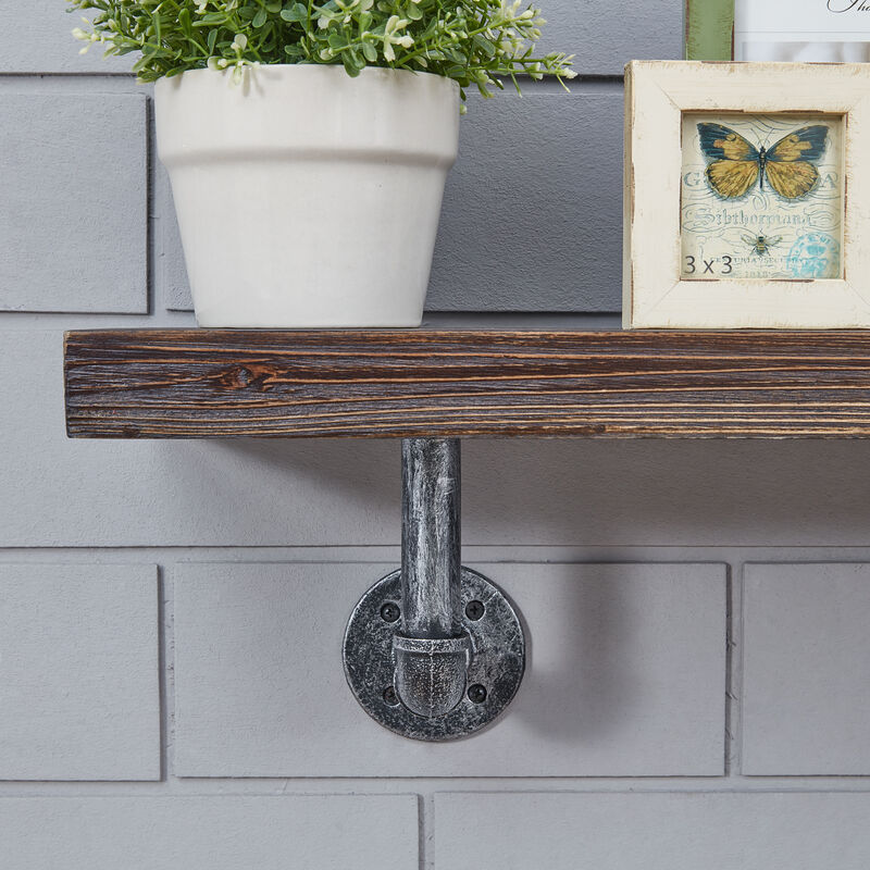 24" x 7" Floating Pipe Industrial Rustic Wall Mount Shelf