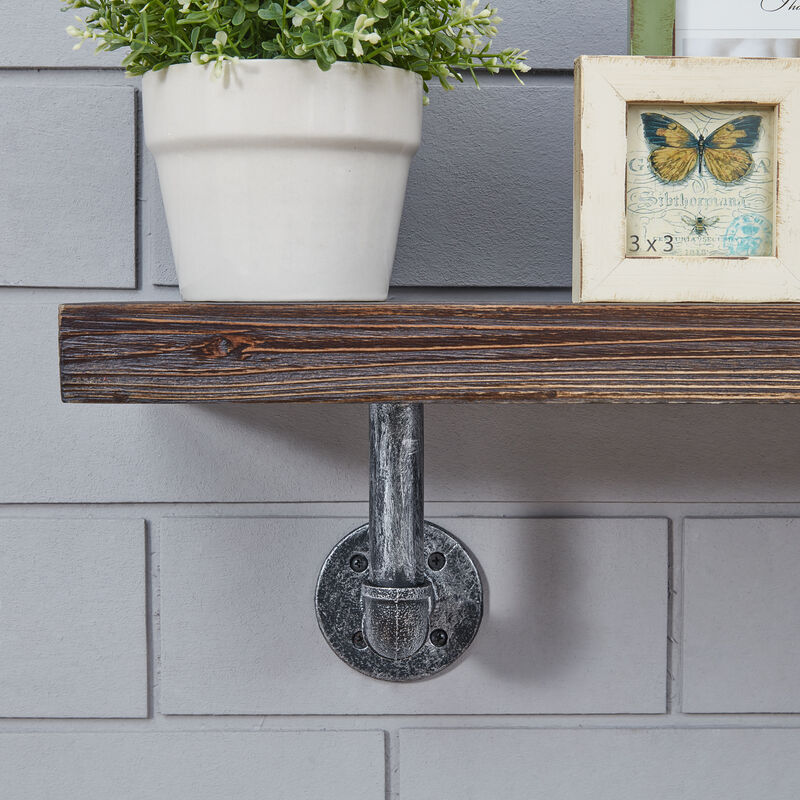 24" x 7" Floating Pipe Industrial Rustic Wall Mount Shelf image number 4