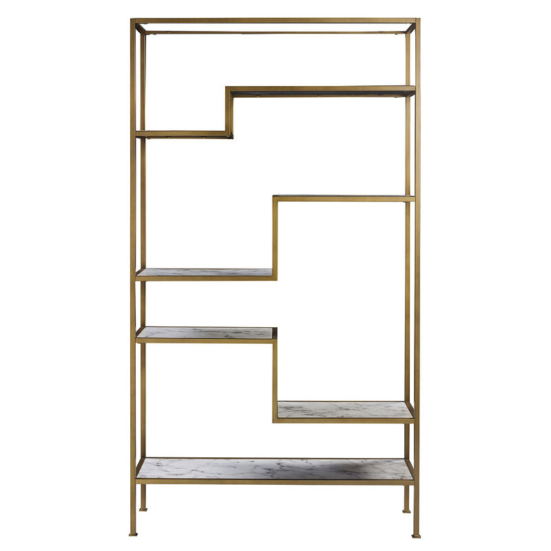 Marmo Modern Marble-Look 5-Tier Display Shelf, Marble/Brass image number 2