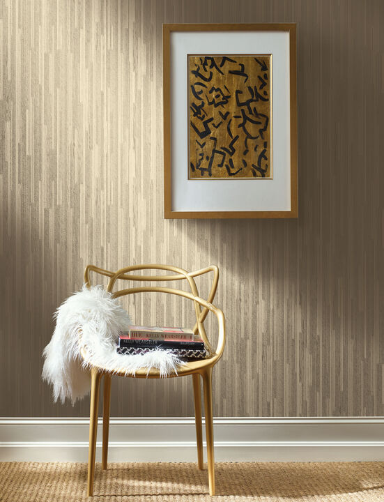 Vertical Plumb Soft Gold Metallic Wallpaper (Set of 2)