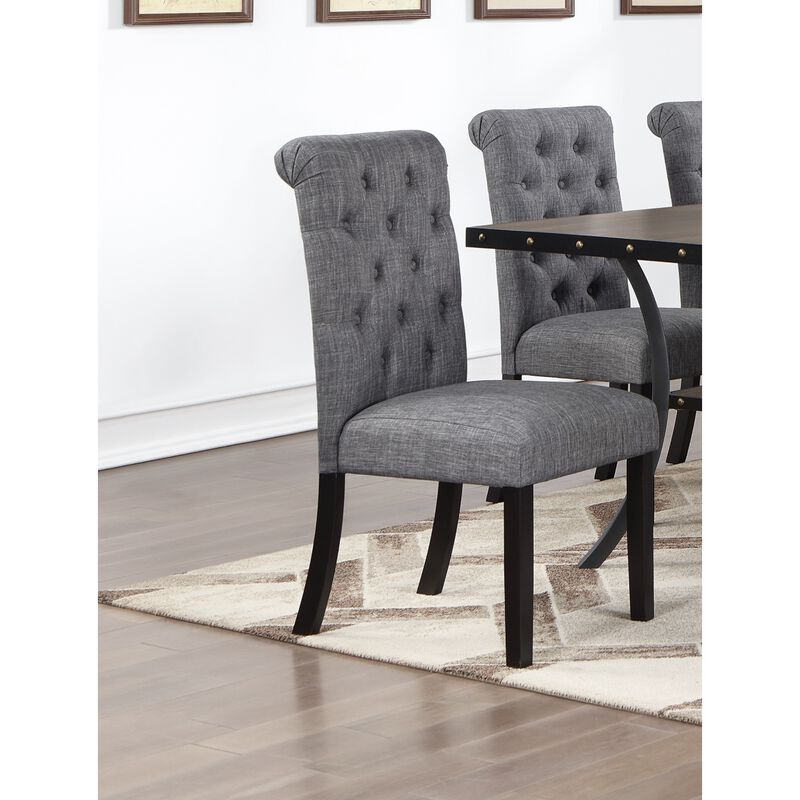 Charcoal Fabric Set of 2 Dining Chairs Contemporary Plush Cushion Side Chairs Nailheads Trim Tufted Back Chair Kitchen Dining Room image number 8