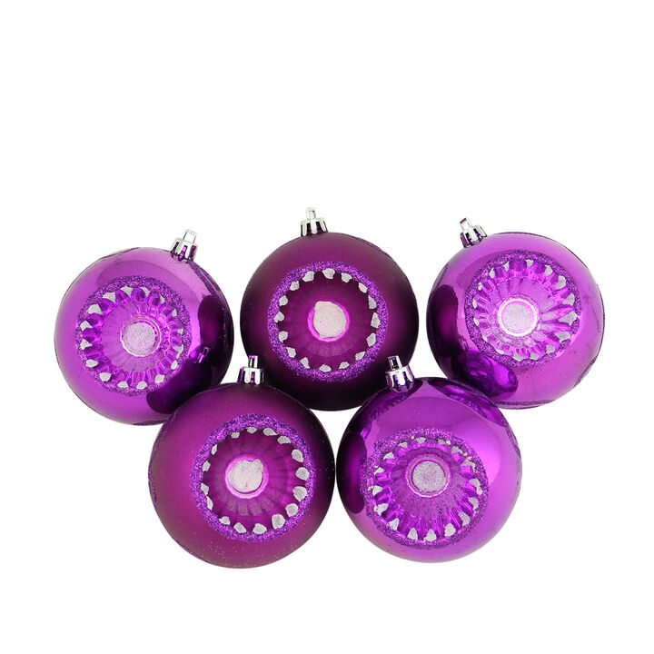 5ct Purple Shatterproof 2-Finish Retro Reflector Christmas Ball Ornaments 3.25" (80mm)
