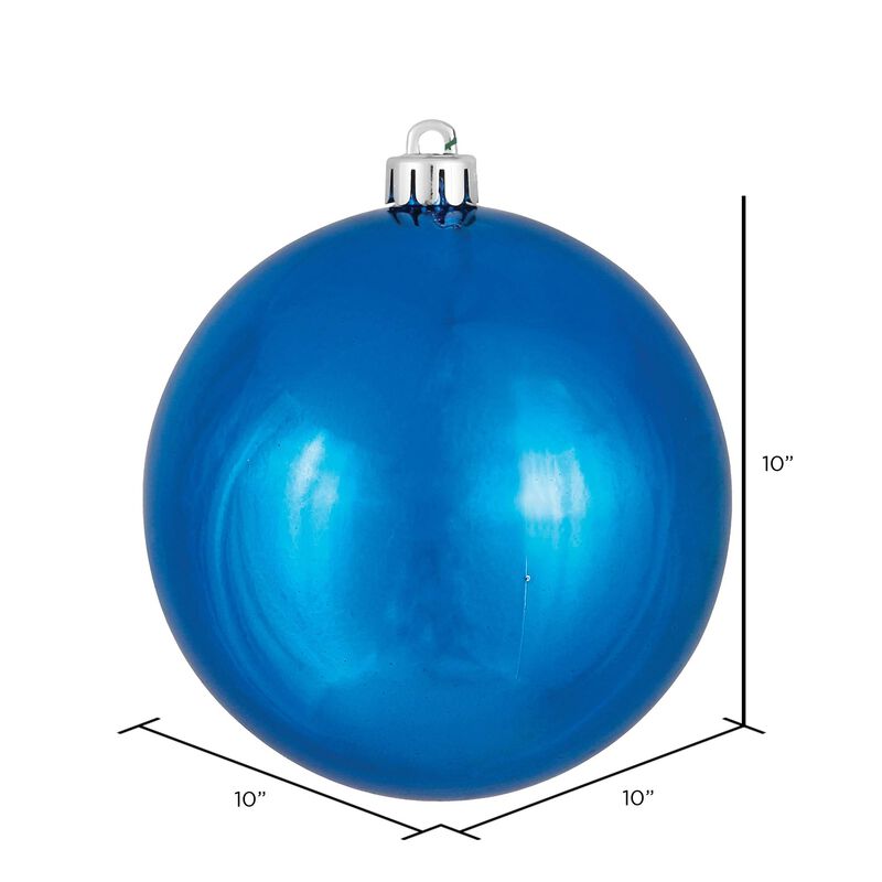 Vickerman 10" Christmas Blue Shiny Ornaments - Blue Shatterproof Ball Ornaments - UV Resistant Plastic - Unique Addition to Holiday Tree D&eacute;cor - Ready to Hang image number 1