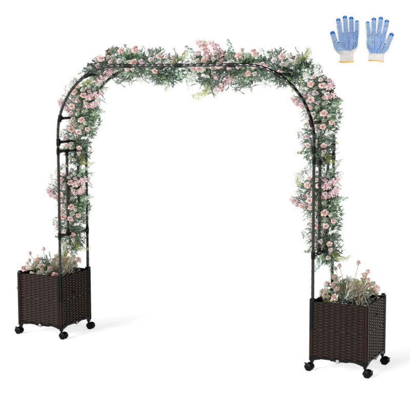 Mobile Garden Arch Trellis with Planter Boxes and Lockable Wheels