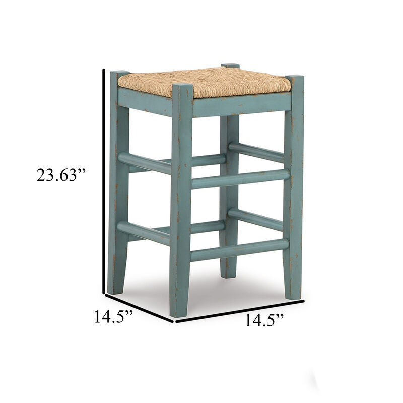 Anya Counter Height Stool Set of 2, Brown Woven, 23 Inch Rustic Blue - Benzara