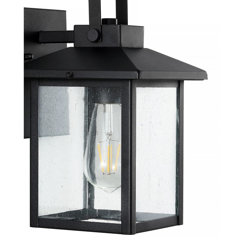 Bungalow 6.75" 1-Light Iron/Seeded Glass Rustic Traditional Lantern LED Outdoor Lantern, Black (Set of 2)