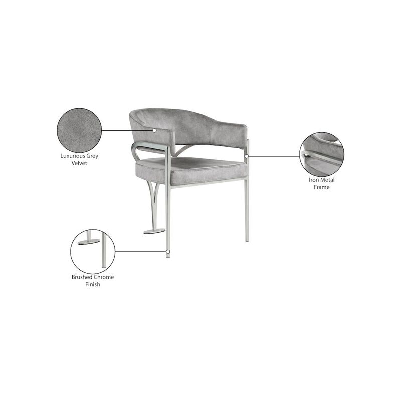 Meridian Furniture Madelyn Grey Velvet Dining Chair, Set of 2