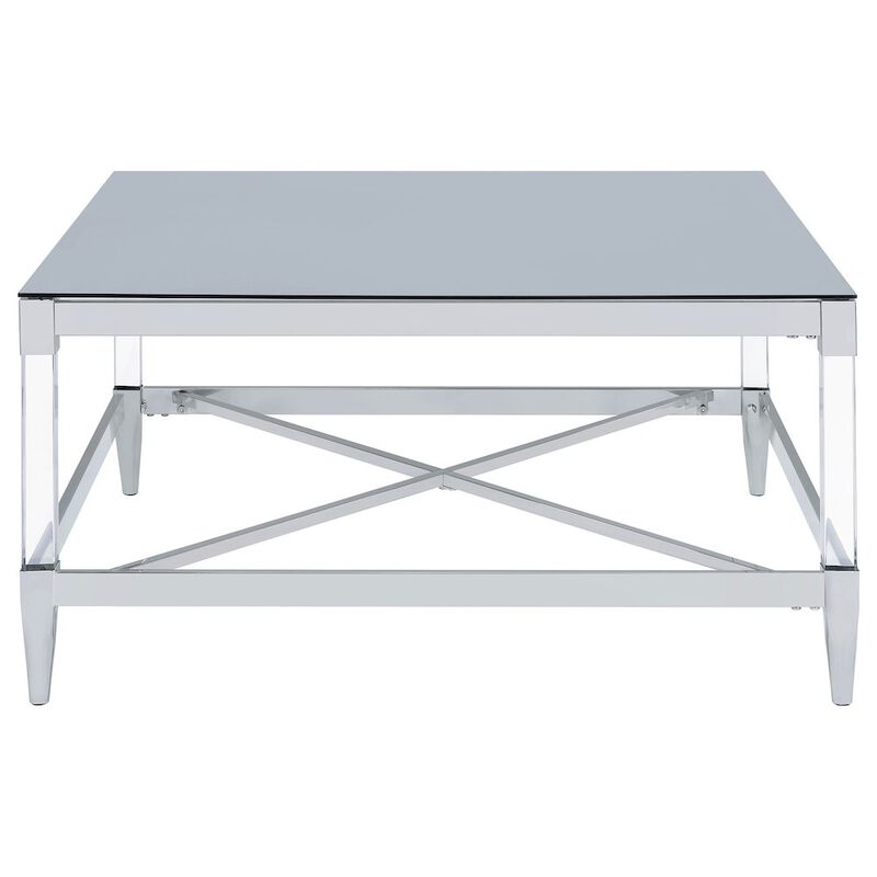 Plethoria Home Chrome Square Coffee Table with Acrylic Legs