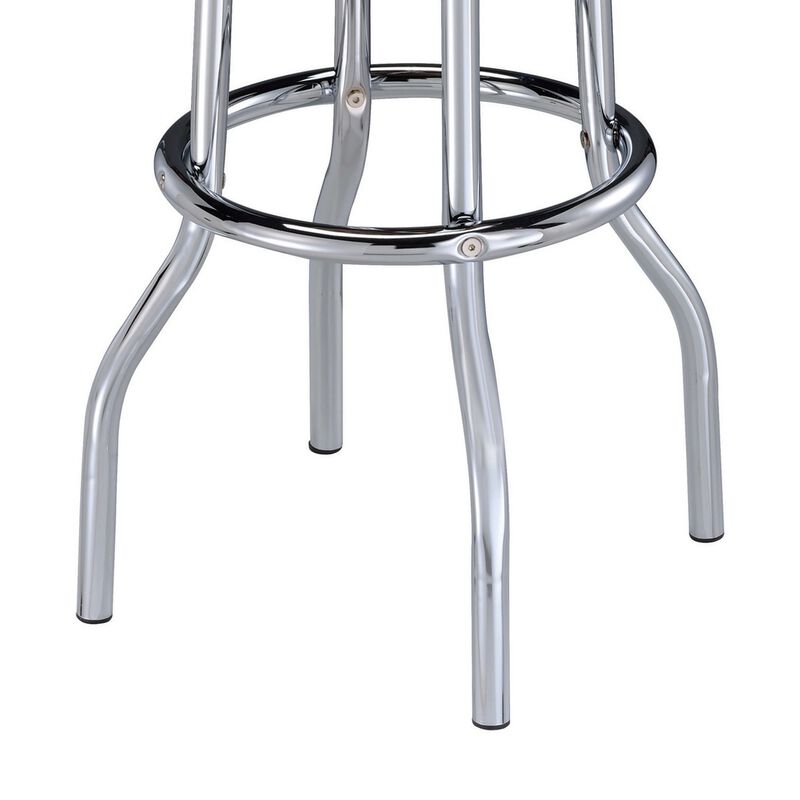 30 Inch Set of 2 Retro Barstools, Retro Red Faux Leather Seats, Chrome Legs - Benzara