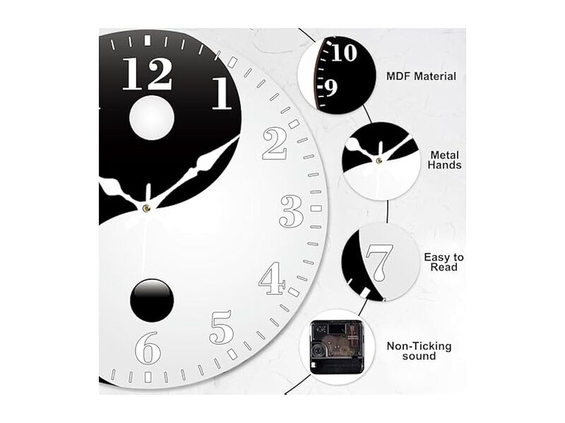 Yin Yang Taichi Display Wall Clock 12 Inch Silent Non Ticking Easy Read image number 2