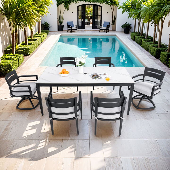 MONDAWE 3-Piece Outdoor Aluminum Patio Furniture Chaise Lounge Set, 2 Chaise & 1 End Table with Modern Tapered Feet