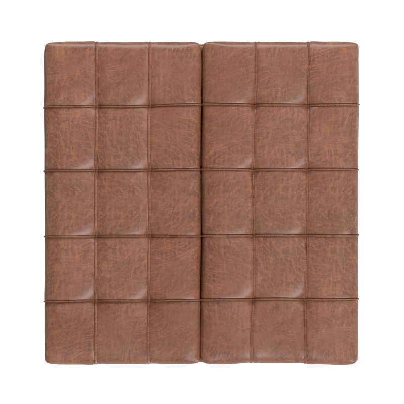 Laura 36 inch Wide Mid Century Square Mid&nbsp;Century&nbsp;Lift Top&nbsp;Storage Ottoman in Distressed Saddle Brown  Vegan Faux Leather, Assembled image number 5