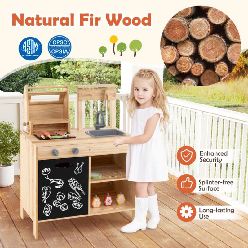 Hivvago Wooden Barbecue Grill Playset with Chalkboard and Sink and Cabinet
