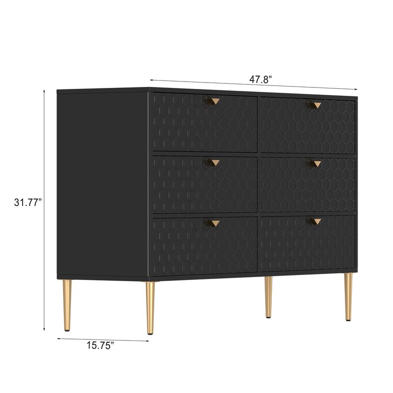 MONDAWE Navy Blue Modern Indoor Accent Storage Cabinet with 6 Drawers for LivingRoom