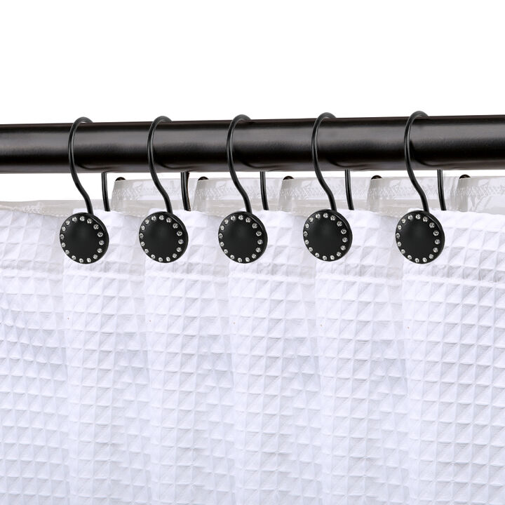 Utopia Alley Rust-Resistant Metal Double Shower Curtain Hooks, Shower Hooks Hangers for Bathroom, Kitchen Utensils, Curtains, Clothing, Towels etc - Set of 12