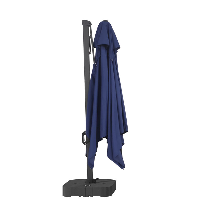 MONDAWE 10ft Square Solar LED Offset Cantilever Outdoor Patio Umbrella with Bluetooth Speaker and Included Base