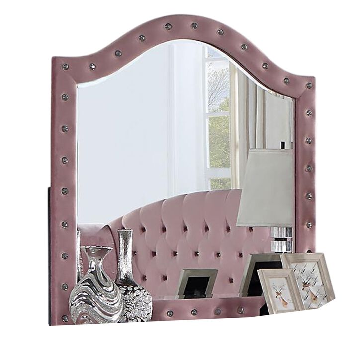 Zoha Dresser Mirror, Crystal Tuft Pink Flannelette Upholstery 41 Inch