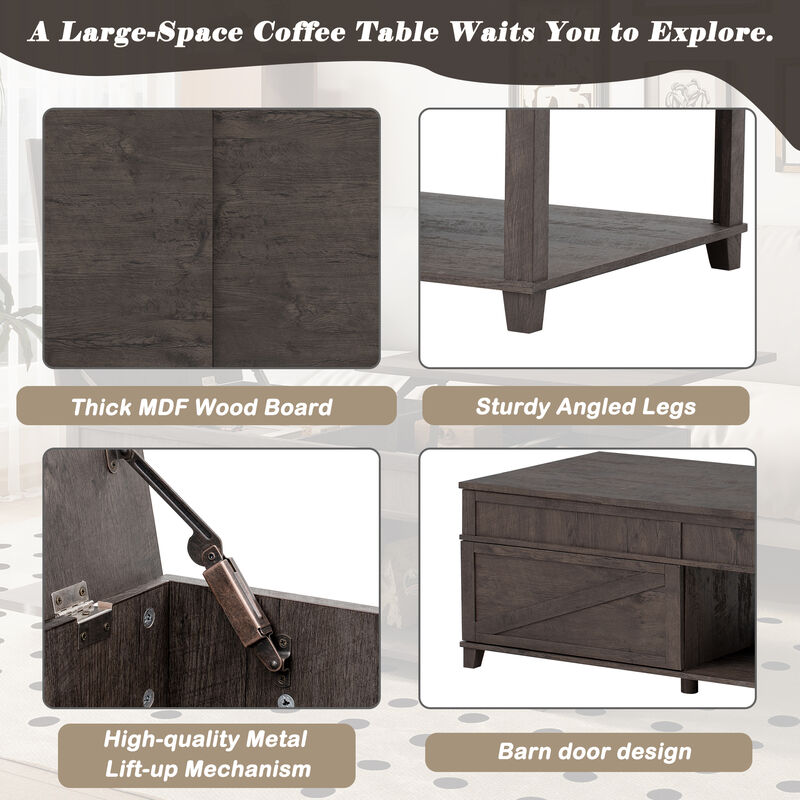 Merax 3-in-1 Coffee Table with Smooth Lift Mechanism, Secret Compartment & Display Shelf image number 4
