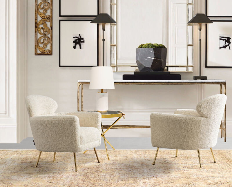 Pasargad Home Felice Modern Gold Finish Accent Chair, Cream