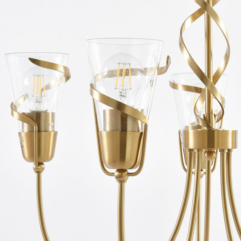 26 in. 5-Light Plated Gold Chandelier with Seeded Glass Shade