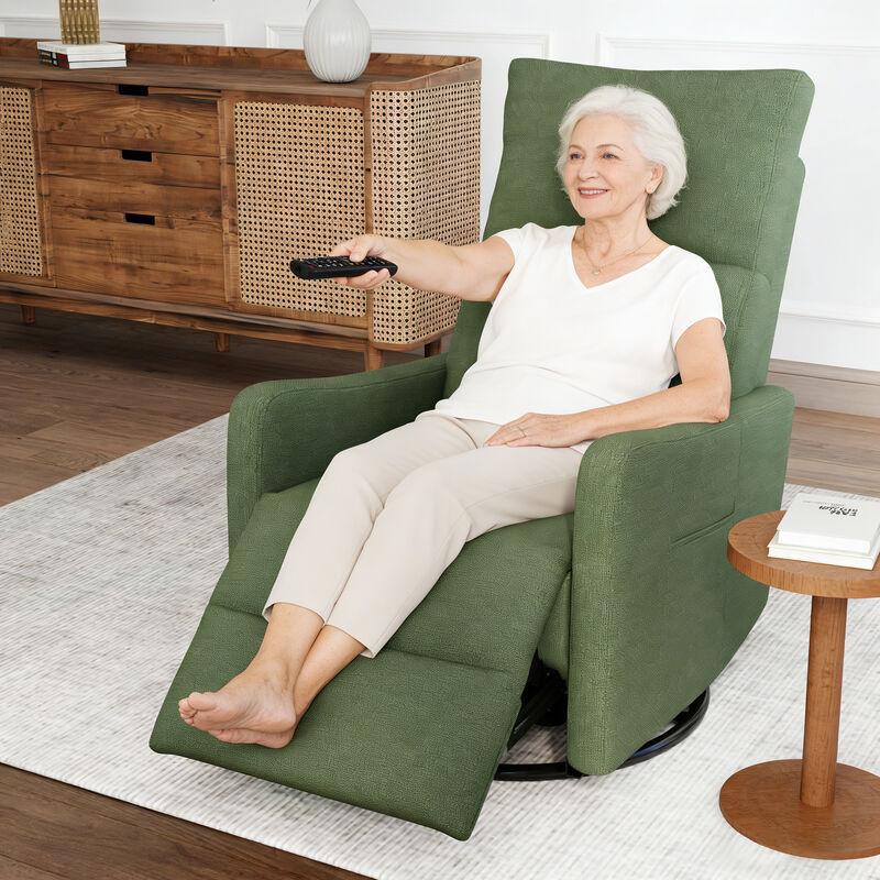 Power Swivel Recliner Rocking Chair,  270&deg; Swivel Rocker Chair, Upholstered Fabric Glider Recliner Nursery image number 2