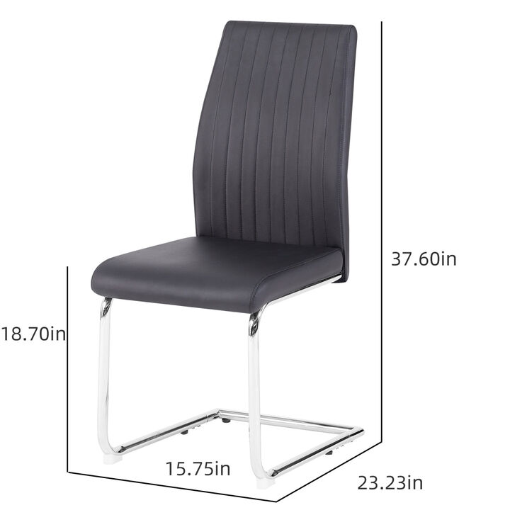 Black modern simple style dining chair PU leather chrome metal pipe restaurant home chair set of 2