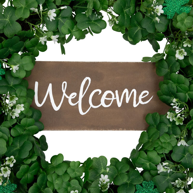 Shamrock Welcome Sign St. Patrick's Day Twig Wreath  20-Inch