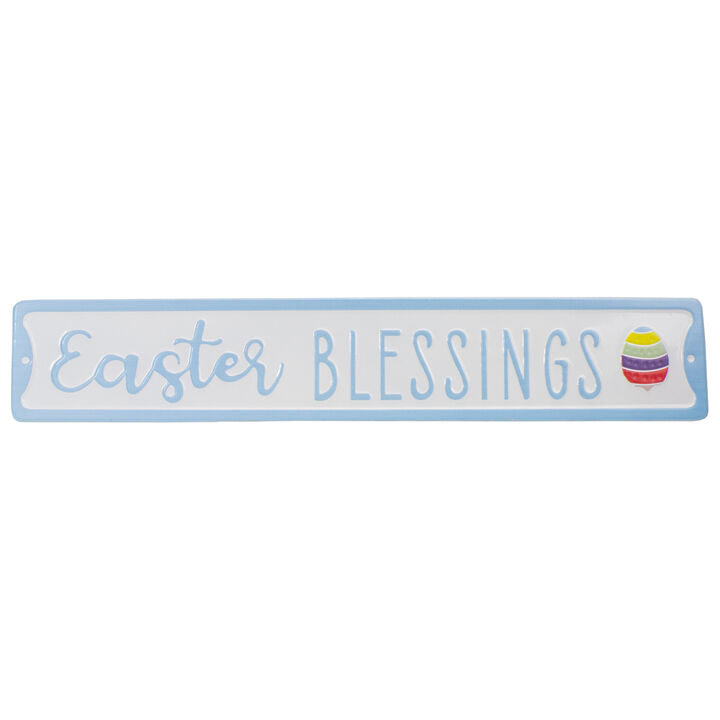 20.25" Metal "Easter Blessings" Sign with Eggs Wall Decor