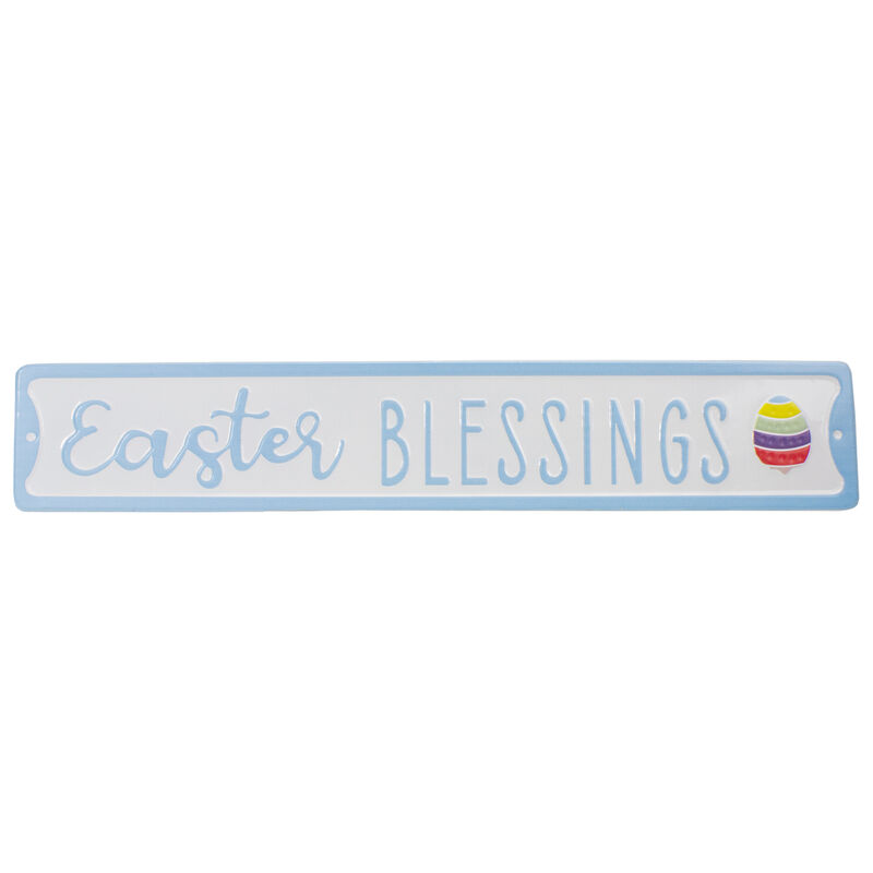 20.25" Metal "Easter Blessings" Sign with Eggs Wall Decor