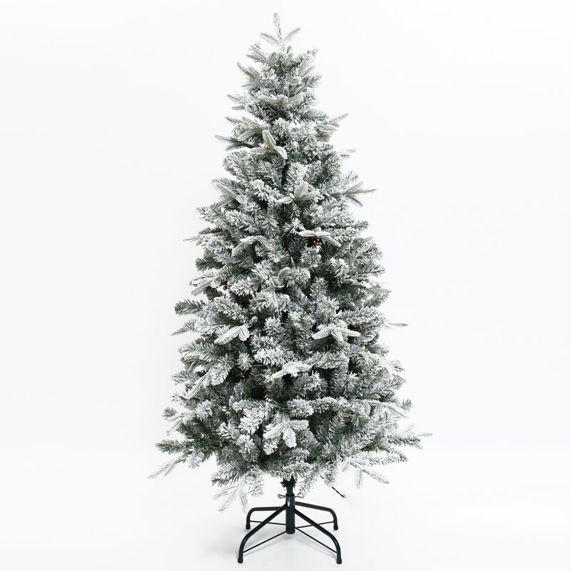 LuxenHome 5Ft Pre-Lit Full Artificial Flocked Christmas Tree