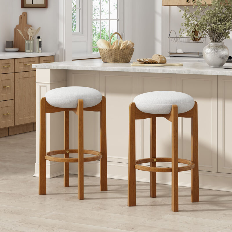 Christopher Knight Home Mela Modern Rubberwood Upholstered Barstools (Set of 2) image number 1
