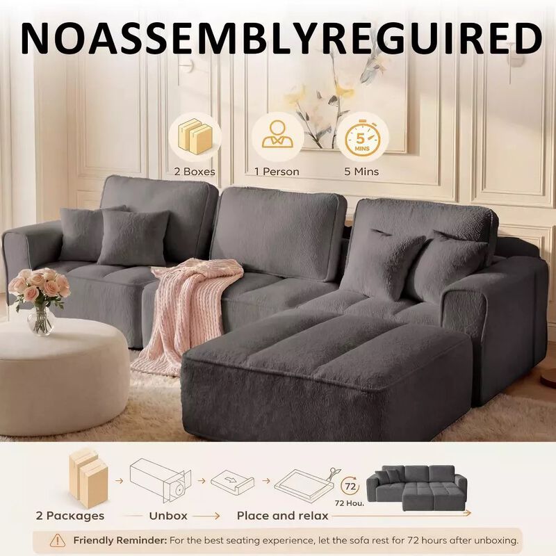 Vipbear 110.5" Cloud Modular Sectional Sofa, Convertible L Shaped Couch with Reversible Chaise image number 6