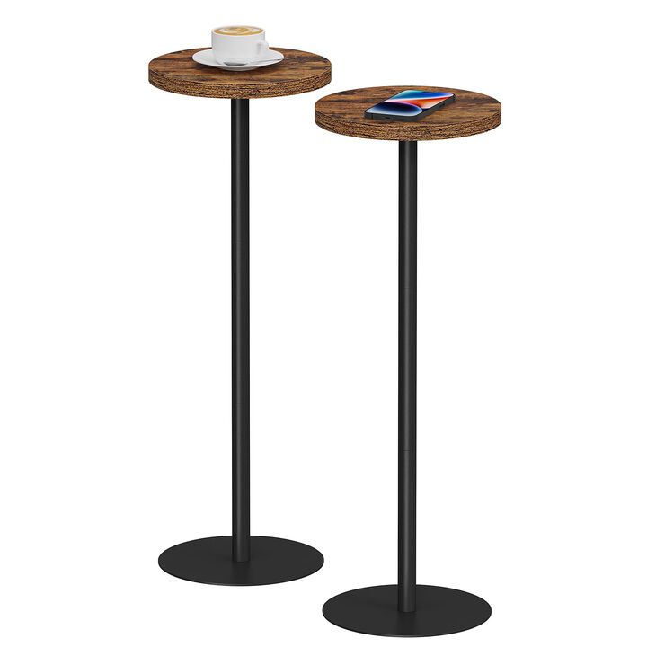 TUTOTAK Tall Round Side Table, Small End Table, Set of 2, Beside Table, Drink Table, Pedestal Side Table, livingroom, Brown TB01
