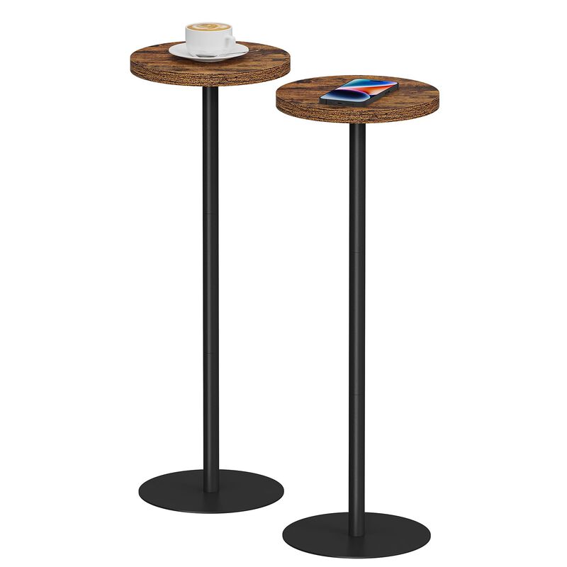 TUTOTAK Tall Round Side Table, Small End Table, Set of 2, Beside Table, Drink Table, Pedestal Side Table, livingroom, Brown TB01