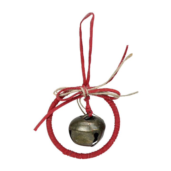 4.3" Red Open Circle with Bow and Jingle Bell Christmas Ornament