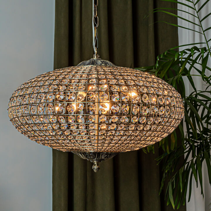 Retro French Handcrafted Bird Cage Crystal Chandelier in Antique Bronze With Vintage for Dining Room