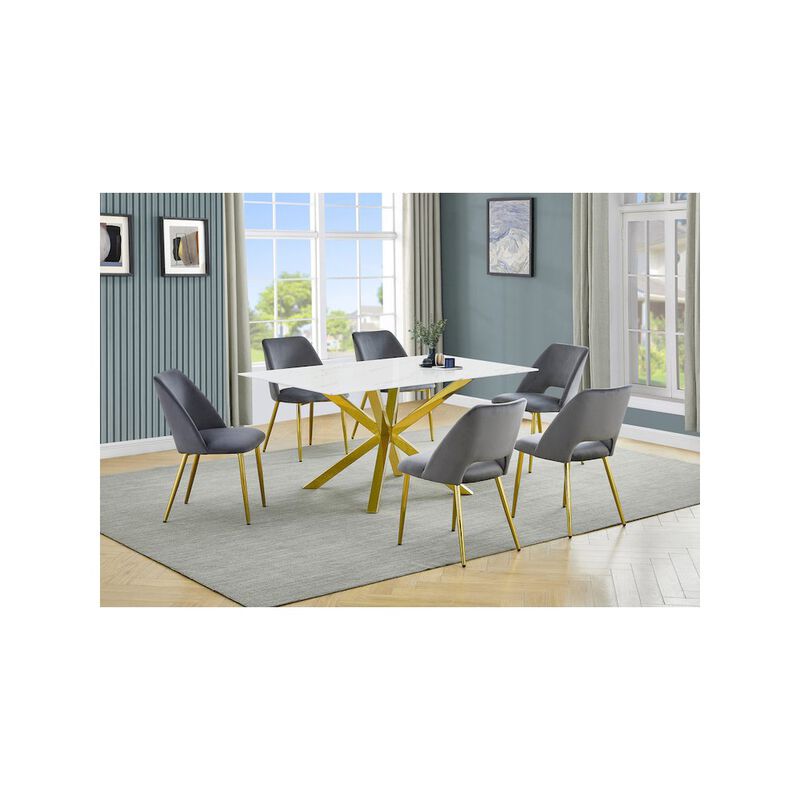 Best Quality Furniture Glass With White Marble Wrap Dining Set And Gray Chairs