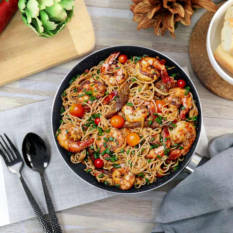 Oster Luneta 9.5 Inch Aluminum Nonstick Frying Pan in Red