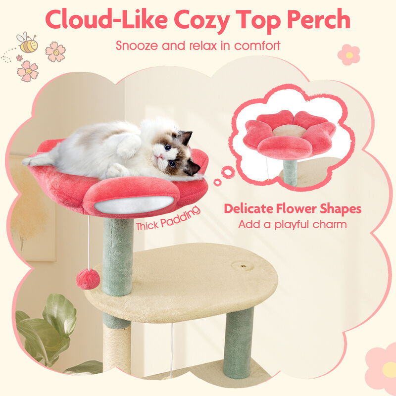 Floral-Themed Tall Kitten Tower with Cozy Flower-Shaped Plush Perch