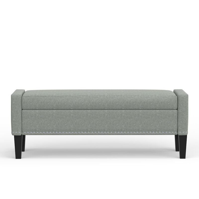 Rize Home 51.25 Storage Bench with Truncated Arms + Nailhead Trim - Stone (Light Gray) image number 1
