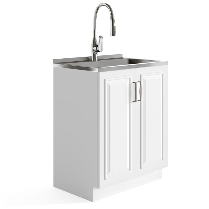 Simpli Home Darwin All-In-One 28 inch Laundry Utility Sink and Cabinet