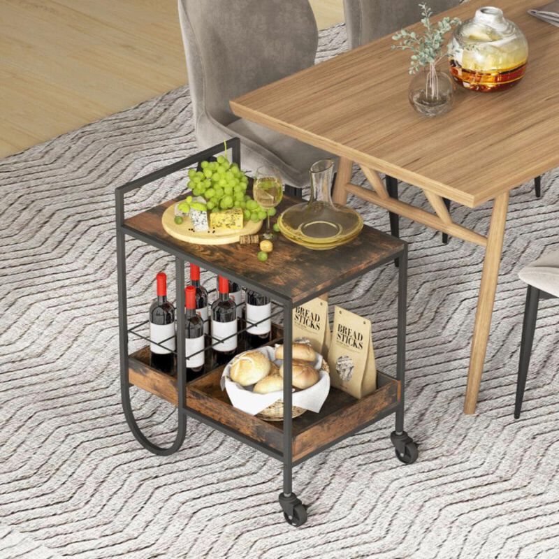 Hivvago Rolling Buffet Serving Cart with Removable Metal Wire Wine Rack