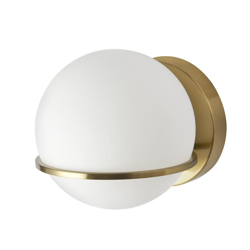 Dainolite 1LT Halogen Wall Sconce, AGB with WH Opal Glass
