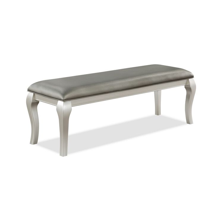 Harrison 52 Inch Bench, Wood Frame, Faux Leather, Cabriole Legs, Gray - Benzara