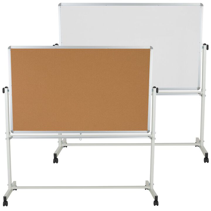 Flash Furniture 64.25"W x 64.75"H Reversible Mobile Board and White Board with Pen Tray