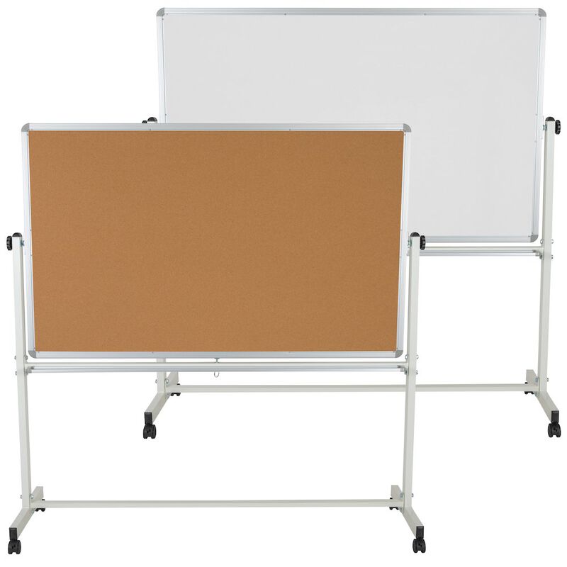 Flash Furniture 64.25"W x 64.75"H Reversible Mobile Board and White Board with Pen Tray image number 0