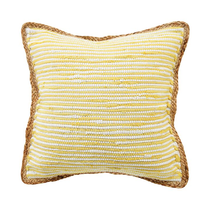 20" Yellow and White Bordered Striped Square Throw Pillow