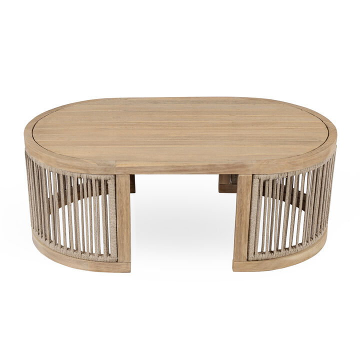Christopher Knight Home Bonita 39" Rustic Outdoor Rope Weave Acacia Wood Oval Coffee Table